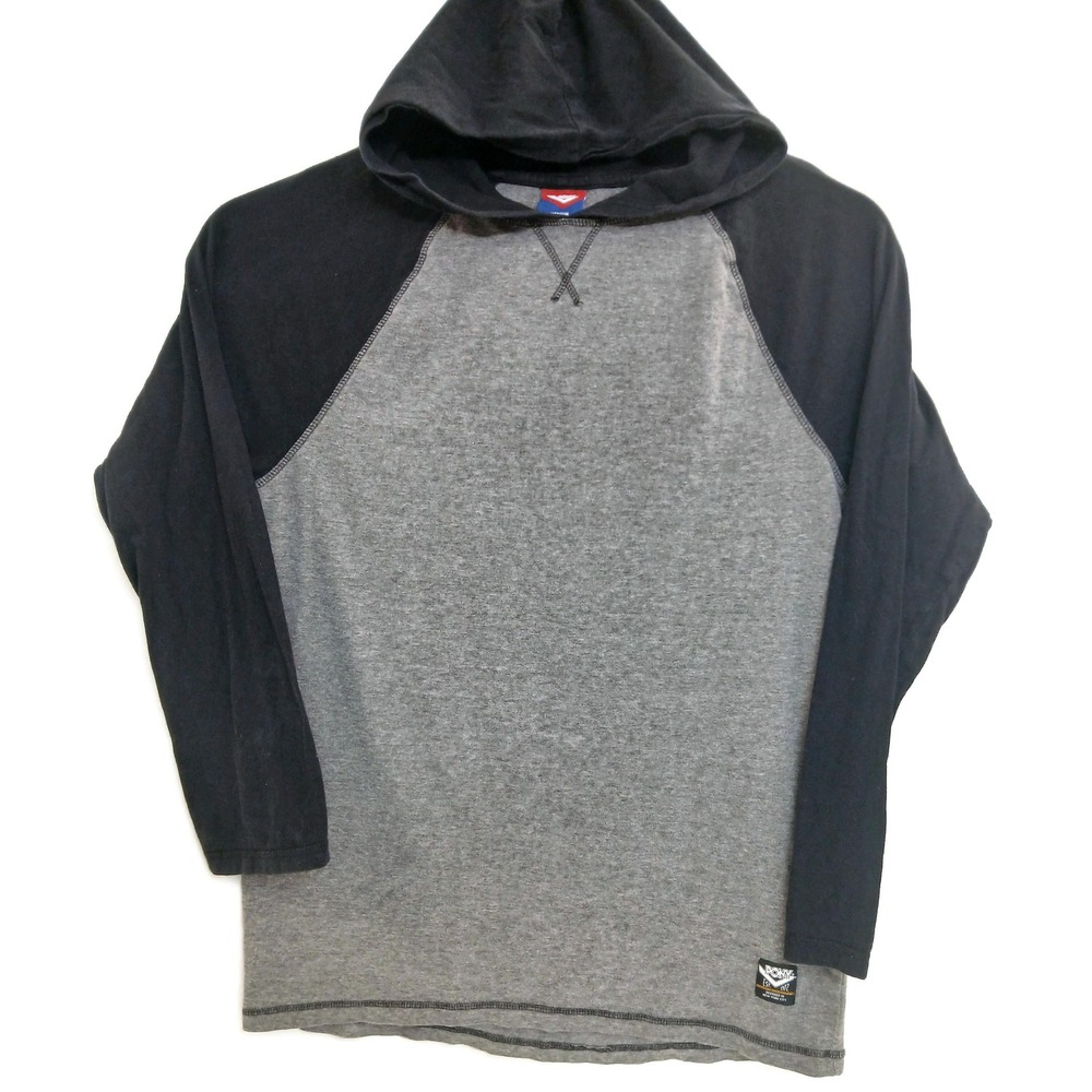 Pony Hoodie Mens‎ Medium Black Gray Raglan Long Sleeve Lightweight Pullover
